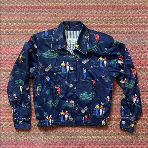 VTG GOLF PRINT NAVY BUTTON FRONT JACKET
